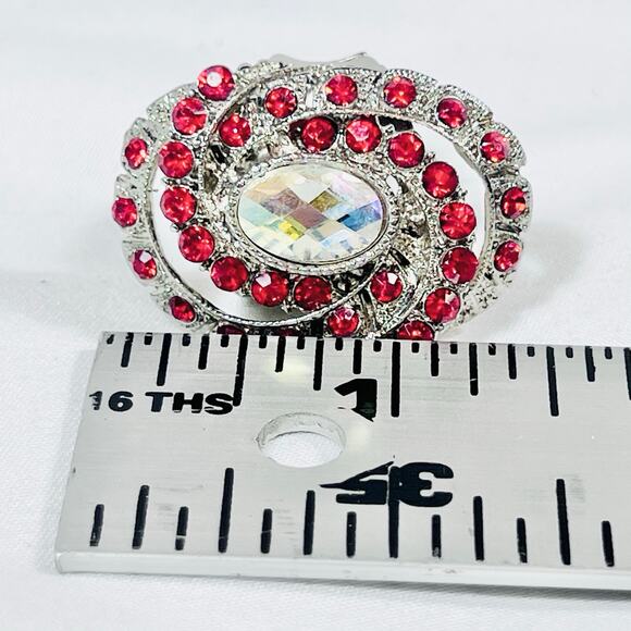 Extra Large Red Ruby Swirl Ring Crystal Diamond Stretchable Faux Jewelry 3.8cm - Picture 8 of 8